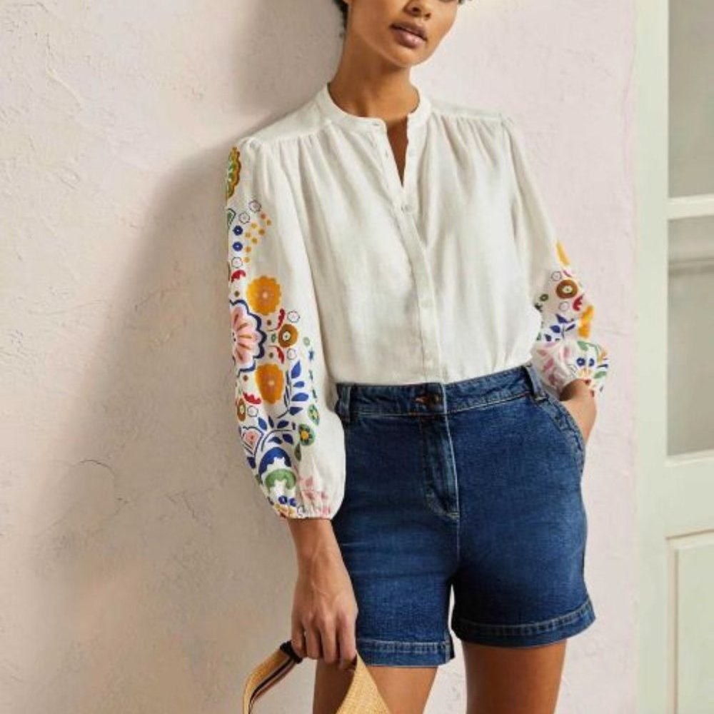 NWT BODEN Classic Chino Denim Shorts Dark Vintage High Waist US 8